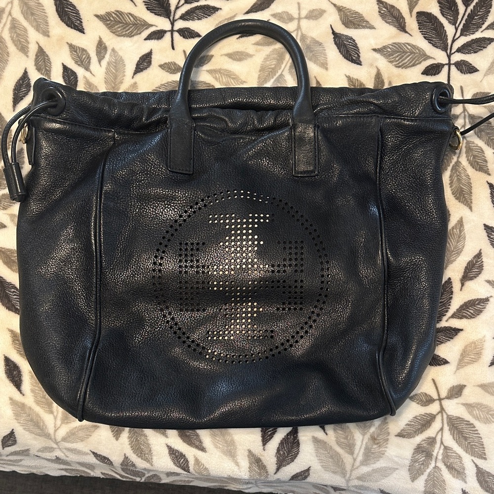Black Leather Tote Bag TORY BURCH